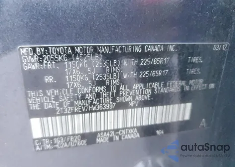 2017 Toyota Rav4 Le z USA, uszkodzony, nr VIN 2T3ZFREV7HW363997